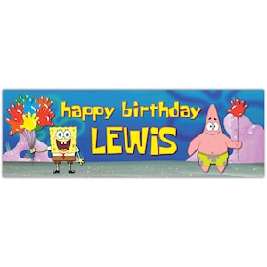 SpongeBob Birthday - SpongeBob And Patrick Balloons Personalised Banner Wall Sticker