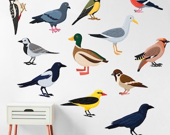 Animal Wall Sticker - Set Of Twelve Birds Decal Wall Art