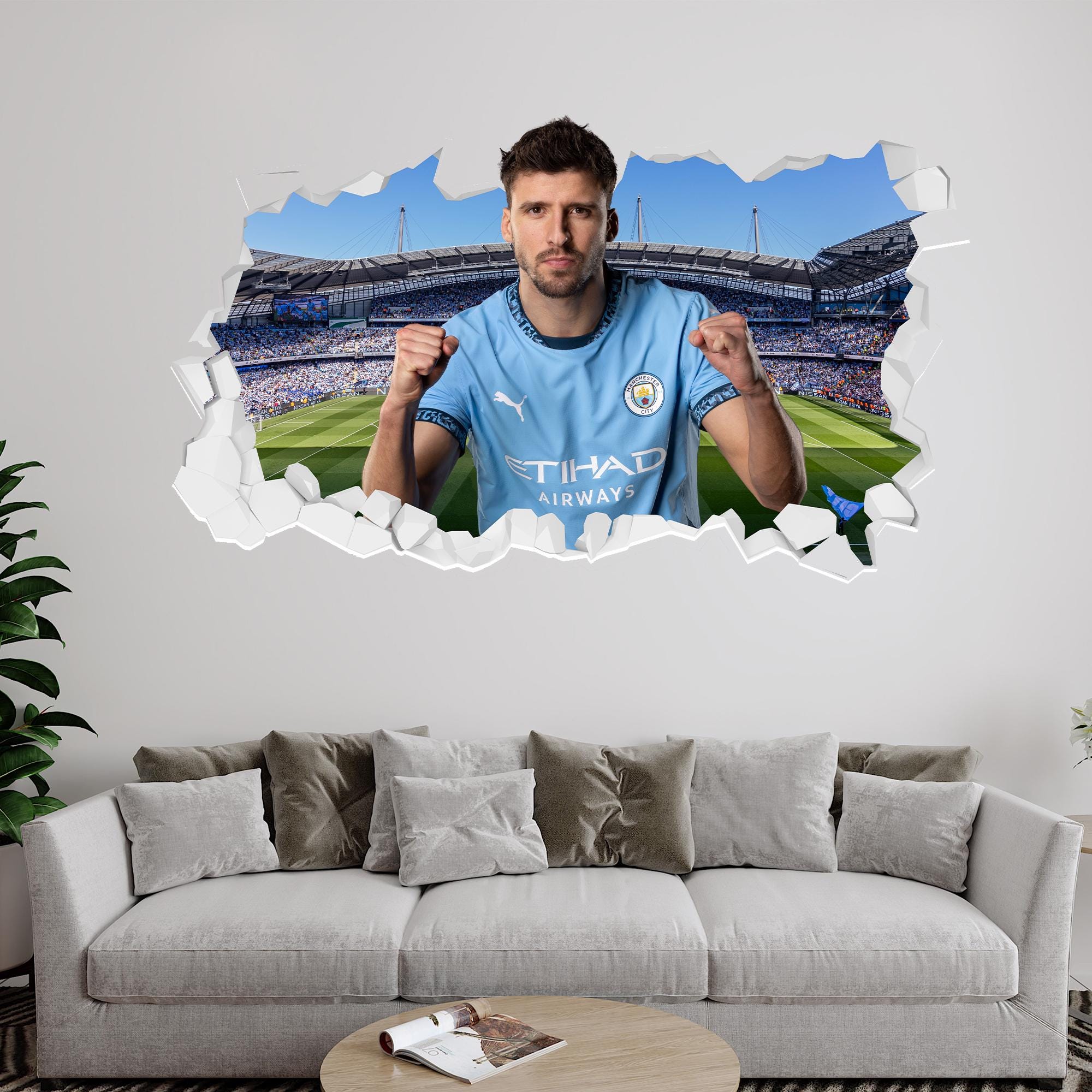 Official Manchester City Wall Sticker - Ruben Dias 24/25 Broken Wall Decal