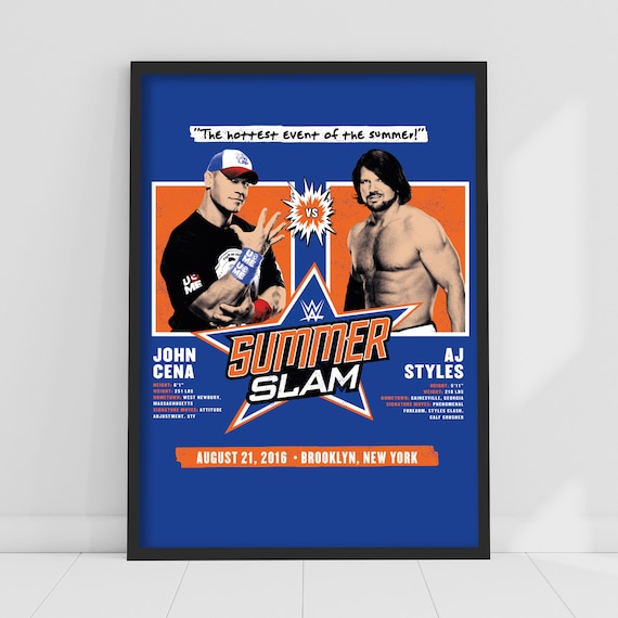 WWE Print - John Cena AJ Styles Summerslam Poster Wrestling Wall