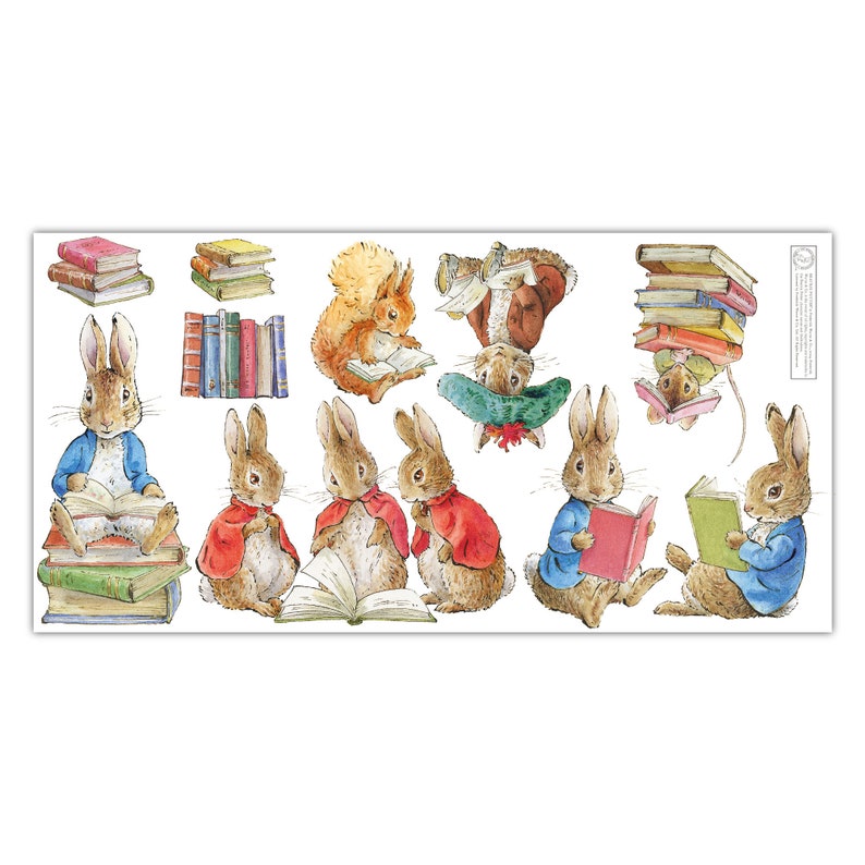 Peter Rabit Reading Peter Rabbit Wall Sticker - Peter Rabbit and Friends Reading Books Set ...