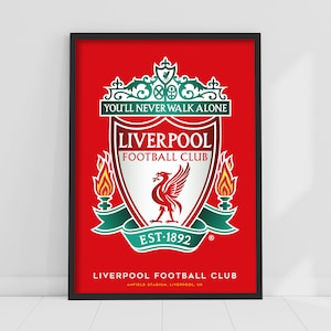 Liverpool FC Print - Crest Red Background Poster LFC Football Art