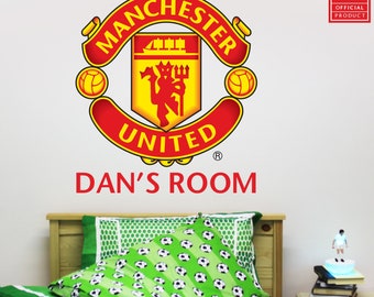 Manchester United Football Club - Personalised Name and Crest + Bonus Wall Sticker Set