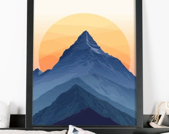 Boho Wall Print - Abstract Sunrise Sunset Mountain Poster Wall Art
