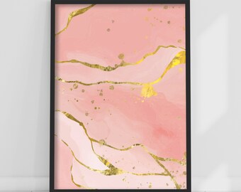 Pink Print - Pink and Gold Lines Poster Wall Art