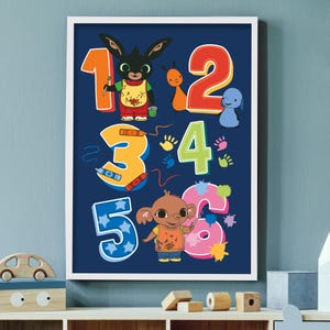 Póster de pintura con números de Bing y sus amigos para pared