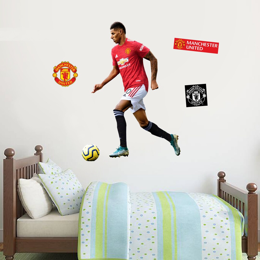 Manchester United Football Club 20/21 Marcus Rashford Action Wall Sticker Man Utd Logo Decals