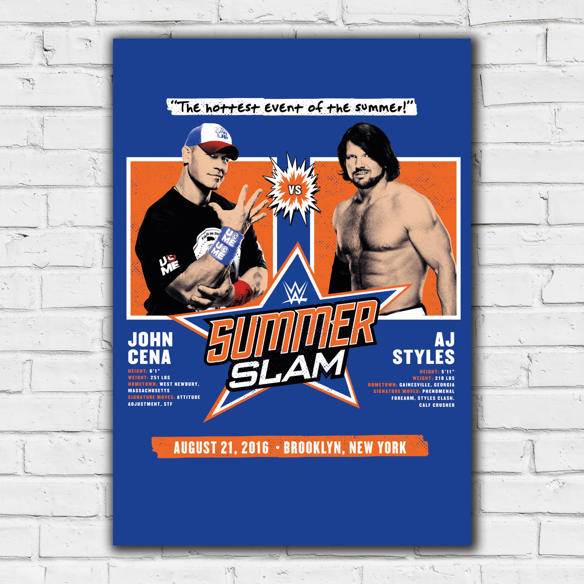 WWE Print - John Cena AJ Styles Summerslam Poster Wrestling Wall