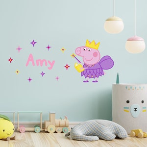 Peppa Pig Wall Sticker - Peppa Pig Fairy Sparkle Personalised Name Wall Decal Kids Art