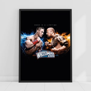 WWE Print - John Cena The Rock Once in a Lifetime Flames Poster Wrestling Wall Art