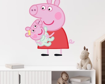 Peppa Pig Wall Sticker - Peppa Holding Baby Evie Wall Decal Kids Art