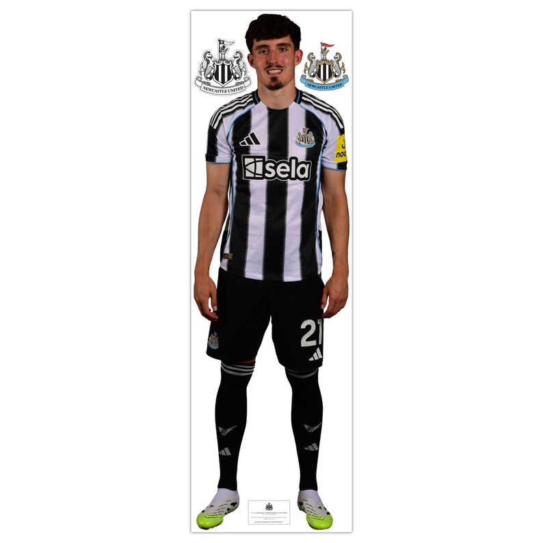 May include: A life-size cardboard cutout of a soccer player in a black and white striped jersey with the word "Kisela" on the front. The player is wearing black shorts with the number 21, black socks, and green and white cleats. The Newcastle United logo is visible.