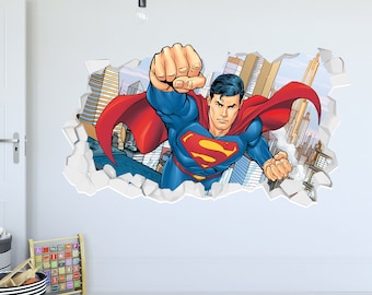 スーパーマン ウォールステッカー - 壊れた壁を飛び越える DC スーパー
