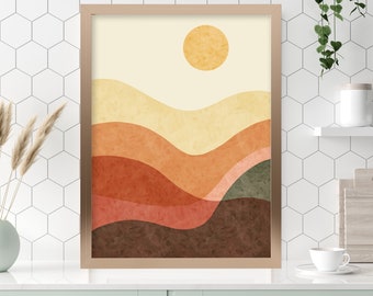 Boho Wall Print - Abstract Sunset Sunrise Hills Poster Wall Art