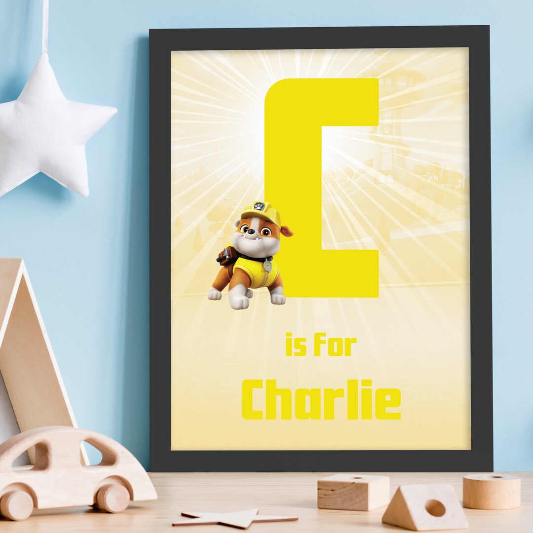 Paw Patrol Print - Rubble Letter and Name Personalised Poster Wall Art ...