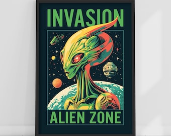 Space Wall Print - Invasion Alien Zone Poster Wall Art
