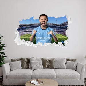 Official Manchester City Wall Sticker - Bernardo Silva 24/25 Broken Wall Decal