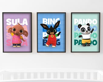 Bing Print - Bing Sula and Pando Repeat Name Set of 3 Posters Wall Art