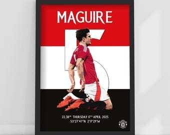 Manchester United FC Print - Harry Maguire v Lyon Goal Celebration Illustration Poster Football Wall Art