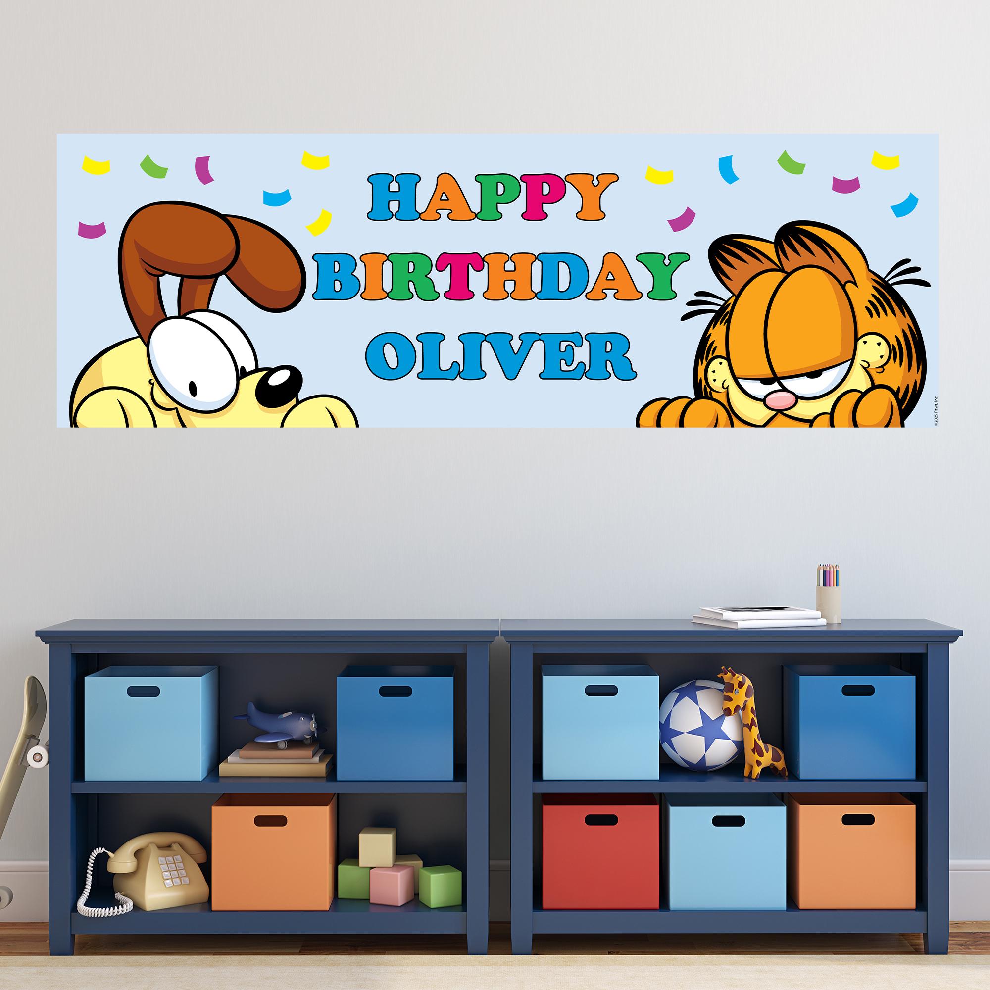 Garfield Birthday - Odie and Garfield Peeking Personalised Banner Wall ...