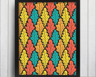 Impresión de pared boho - Arte de pared de cartel de hojas repetidas abstractas