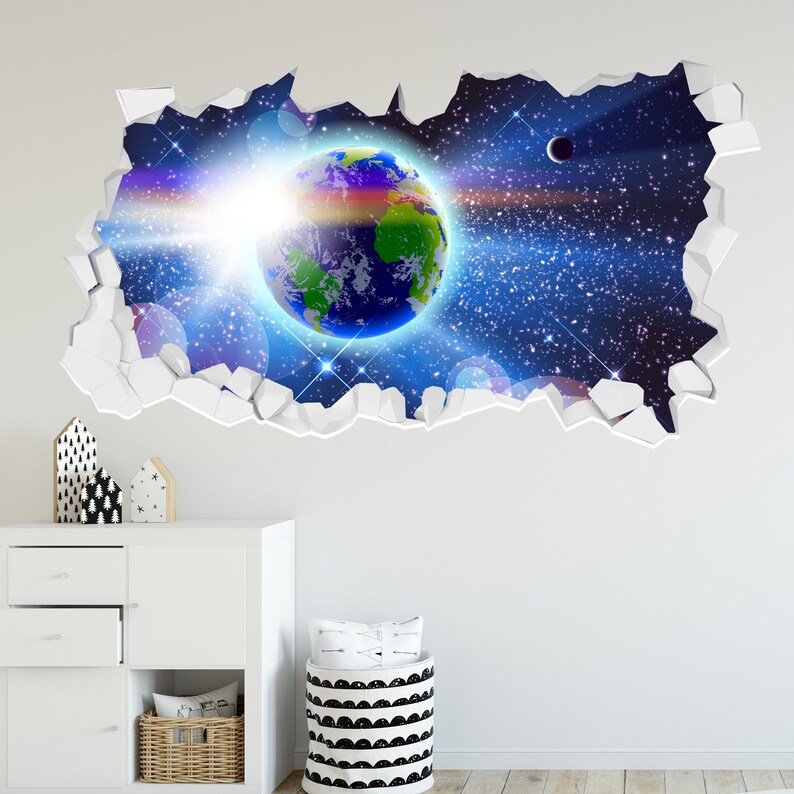 Space Wall Sticker - Earth in Space Broken Wall Decal Art - Etsy