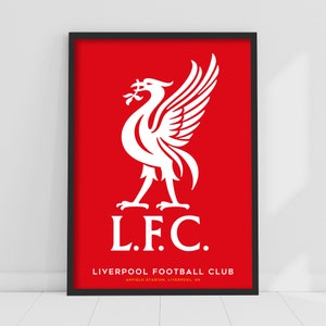Liverpool FC Print - Cartel de fondo rojo del pájaro del hígado LFC Football Art
