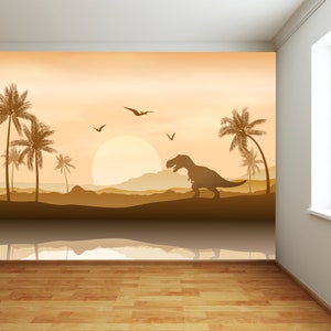 Dinosaur Wall Mural - Beige Silhouette Dinosaur Land Full Wall Mural Kids Room