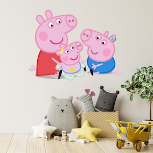 Peppa Pig Wall Sticker - Peppa George And Evie Sitting Down Wall Decal Kids Art
