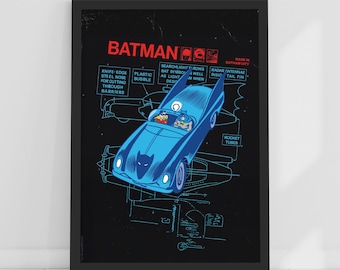 Batman™ Print – Batmobile Blueprint Poster DC Superhero Art
