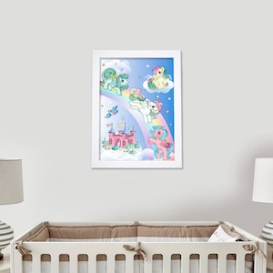 My Little Pony Print - Rainbow Castle Retro Print Kids Wall Art Pony Decor