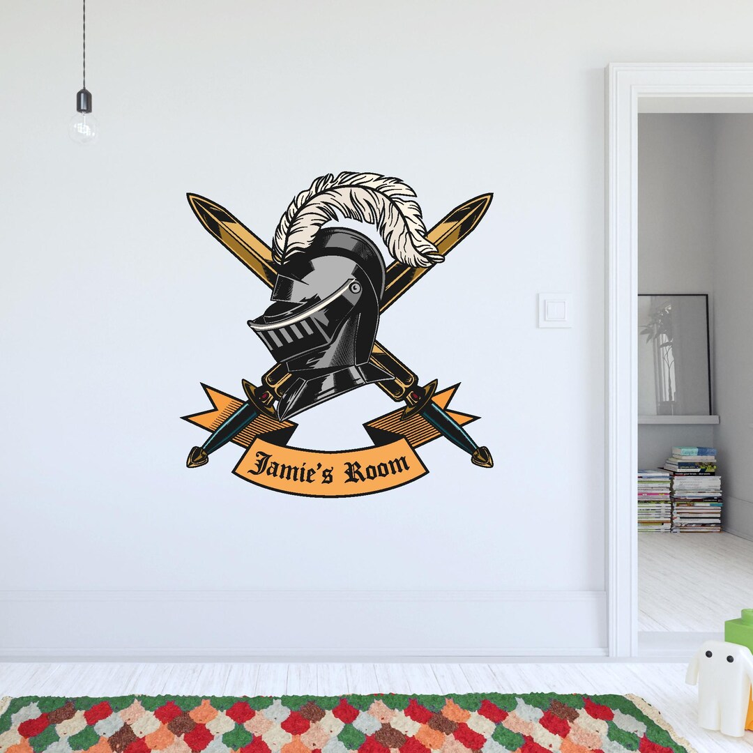 Medieval Wall Sticker - Armour and Scroll Personalised Decal Wall Art ...