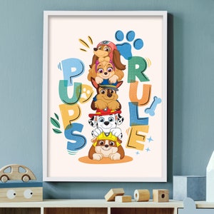 Impresión de la Patrulla Canina - Arte de la pared del cartel de la regla de los cachorros