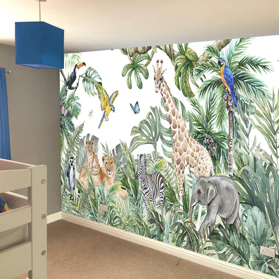 Jungle Full Wall Mural - Animals in the Jungle Wall Art - Etsy