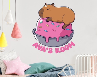 Capybara Wall Sticker - Capybara Sleeping On Ice Cream Personalised Wall Art
