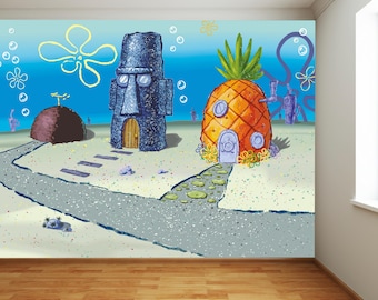 SpongeBob Full Wall Mural - Bikini Bottom Houses Wall Art