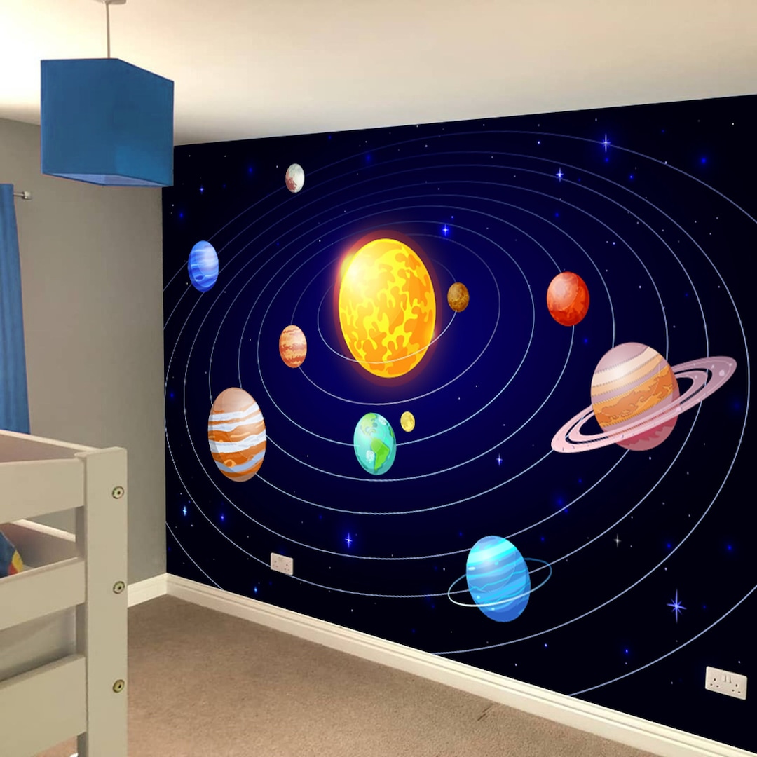 Space Wall Mural - Solar System Planets Full Wall Mural Kids Art - Etsy