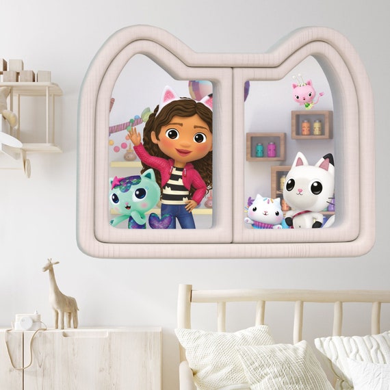 Gabby's Dollhouse Wall Sticker Gabby and Friends Waving Through Window Wall  Art Kids Decal 