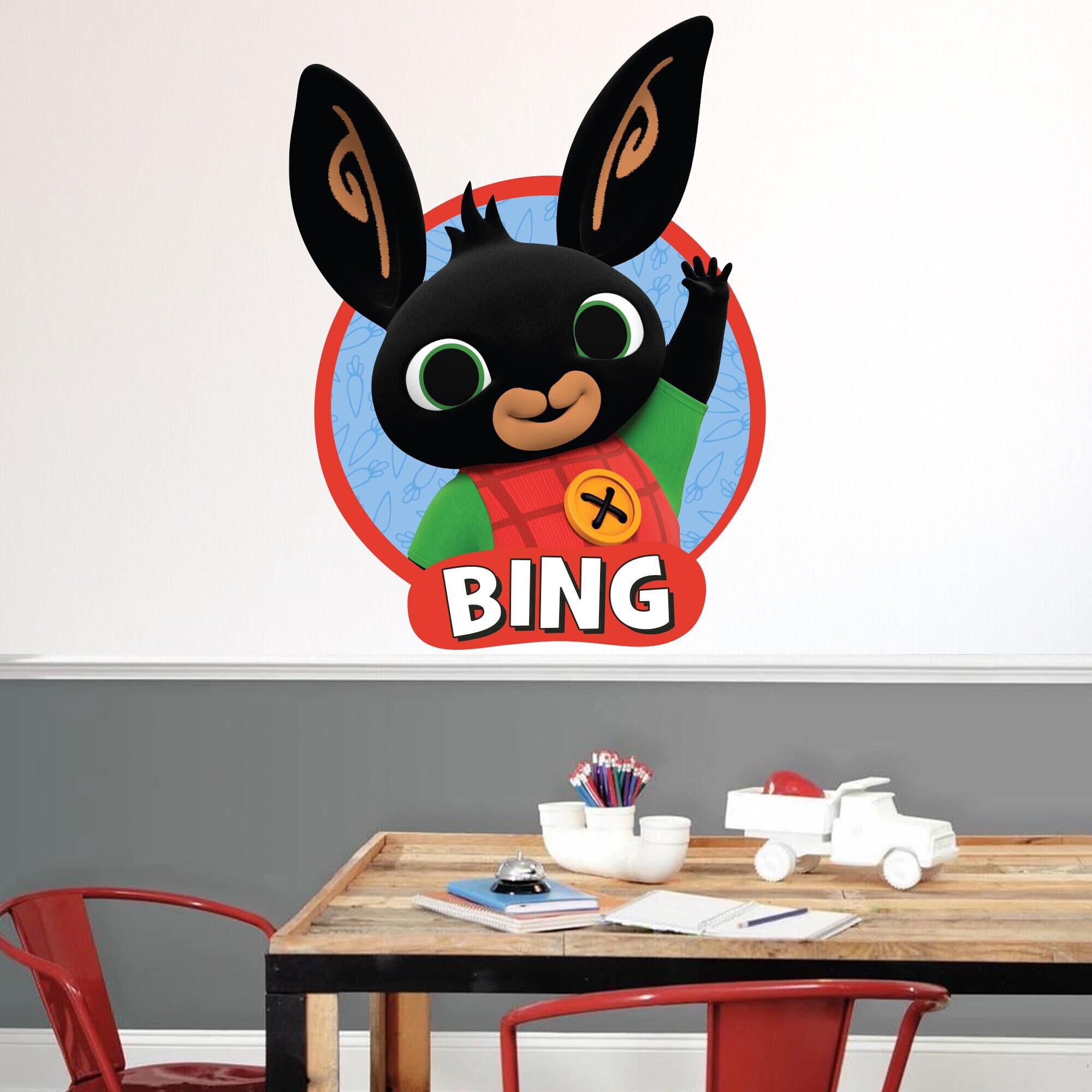 Bing Wall Sticker Bing Bunny Waving Red Shape Wall Decal Kids Art -   Italia