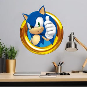 Väggdekoration Sonic The Hedgehog - Sonic i guldring med tummen upp-motiv