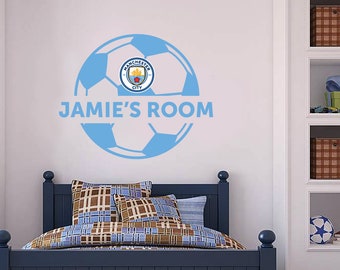 Manchester City Football Club - Personalised Ball and Name + Bonus Wall Sticker Set