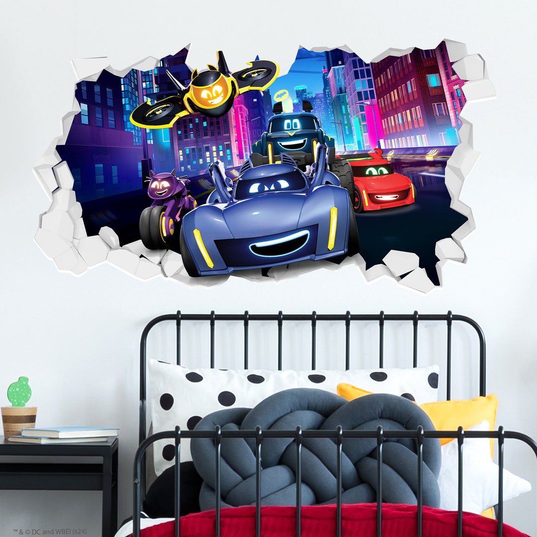 Batwheels™ Wall Sticker - Group Driving Through City Broken Wall Decal ...