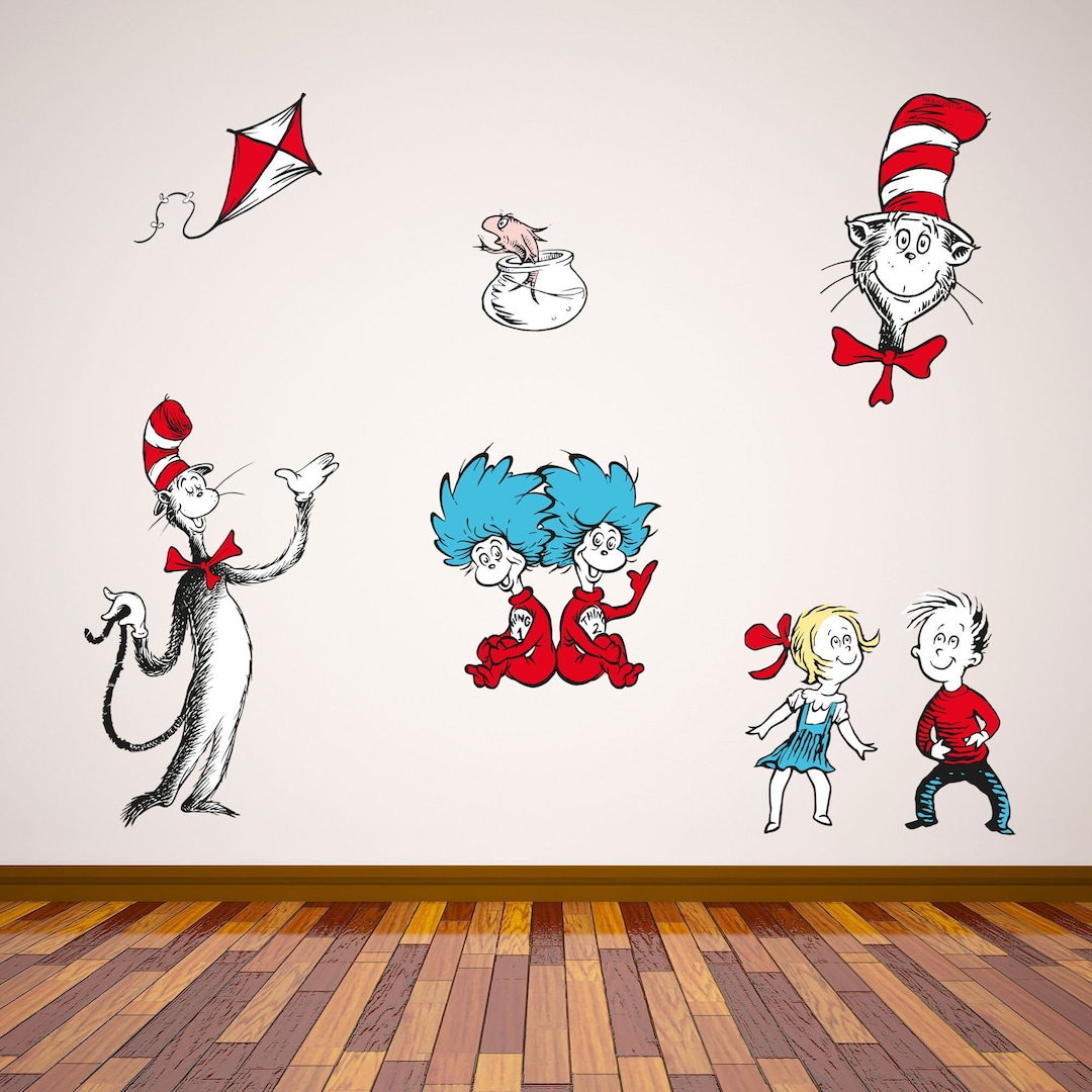 Dr Seuss the Cat in the Hat Wall Sticker Set Etsy
