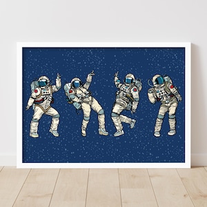 Space Wall Print - Dancing Astronauts Poster Wall Art