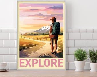 Walking Wall Art Print - Explore Hiking Poster