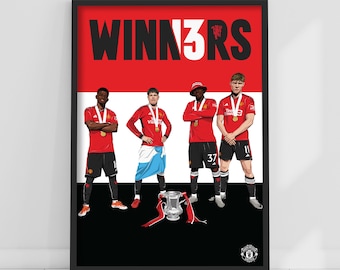 Manchester United FC Print - Cup Winners Celebration Illustration Poster Football Wall Art