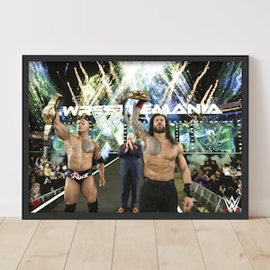 WWE Print - The Rock and Roman Reigns WrestleMania Win Poster Wrestling Wall Art