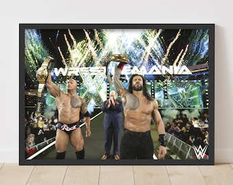 Impresión de WWE: The Rock y Roman Reigns WrestleMania Win Poster Wrestling Wall Art