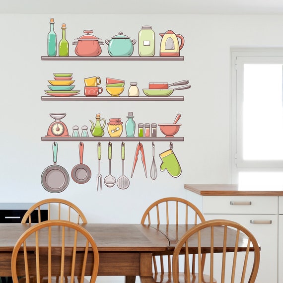 Autocollant mural de cuisine Art de décalque mural d'étagères de couleur  pastel -  Canada