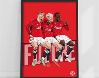 Manchester United FC Print - Trio Goal Celebration Illustration Poster Football Wall Art
